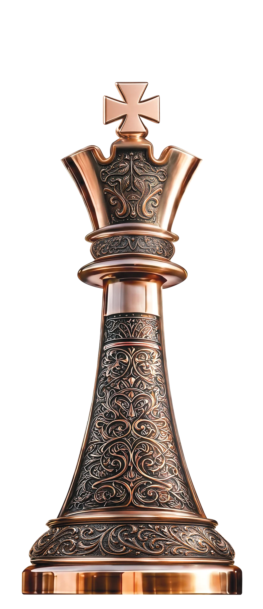 Gulshan Empire campaign visual — copper chess king on charcoal: every game of chess has just one king